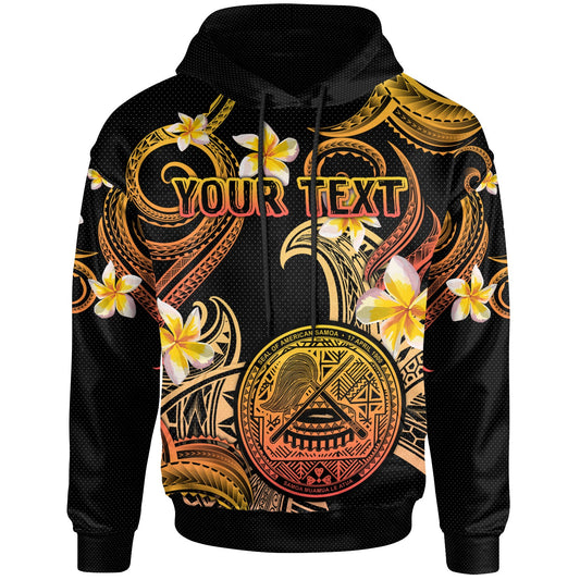American Samoa Hoodie - Custom Personalised Polynesian Waves with Plumeria Flowers (Orange)