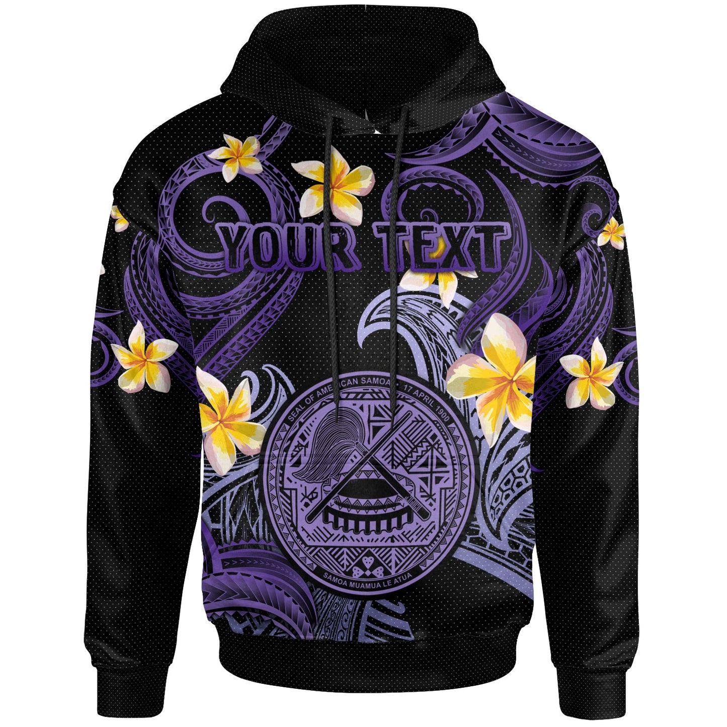 American Samoa Hoodie - Custom Personalised Polynesian Waves with Plumeria Flowers (Purple)
