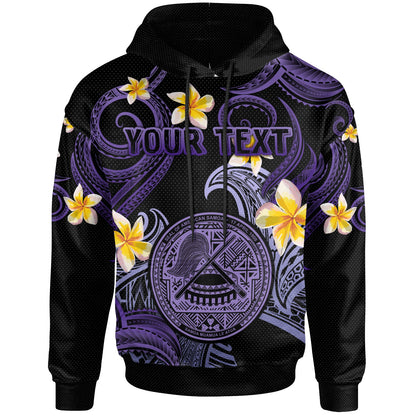 American Samoa Hoodie - Custom Personalised Polynesian Waves with Plumeria Flowers (Purple)