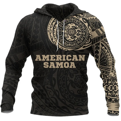 American Samoa Hoodie - American Samoa Polynesian Turtle Tattoo Style Gold