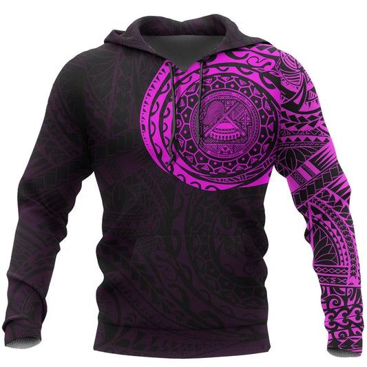 American Samoa Hoodie - American Samoa Seal Polynesian Tattoo Style Pink