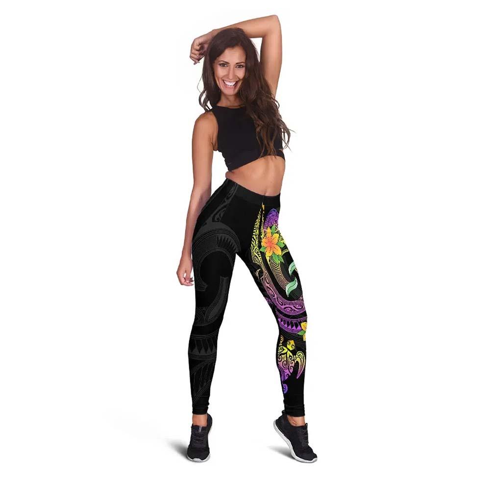 American Samoa Legging - Plumeria Flowers with Spiral Patterns