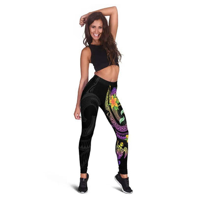 American Samoa Legging - Plumeria Flowers with Spiral Patterns