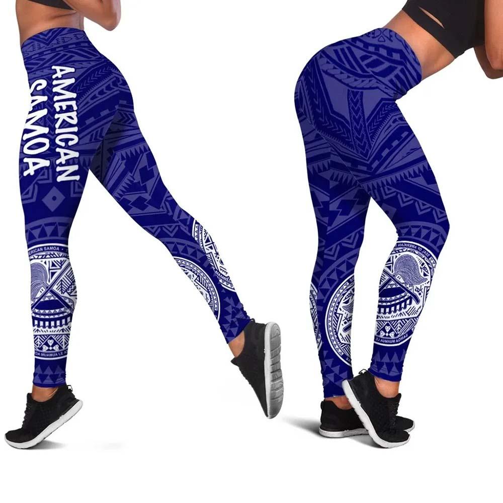 American Samoa Legging - Seal In Polynesian Tattoo Style ( Blue) -BN25