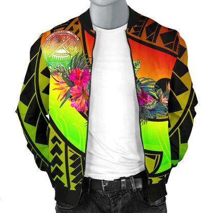 American Samoa Bomber Jacket - Polynesian Hook And Hibiscus (Reggae)
