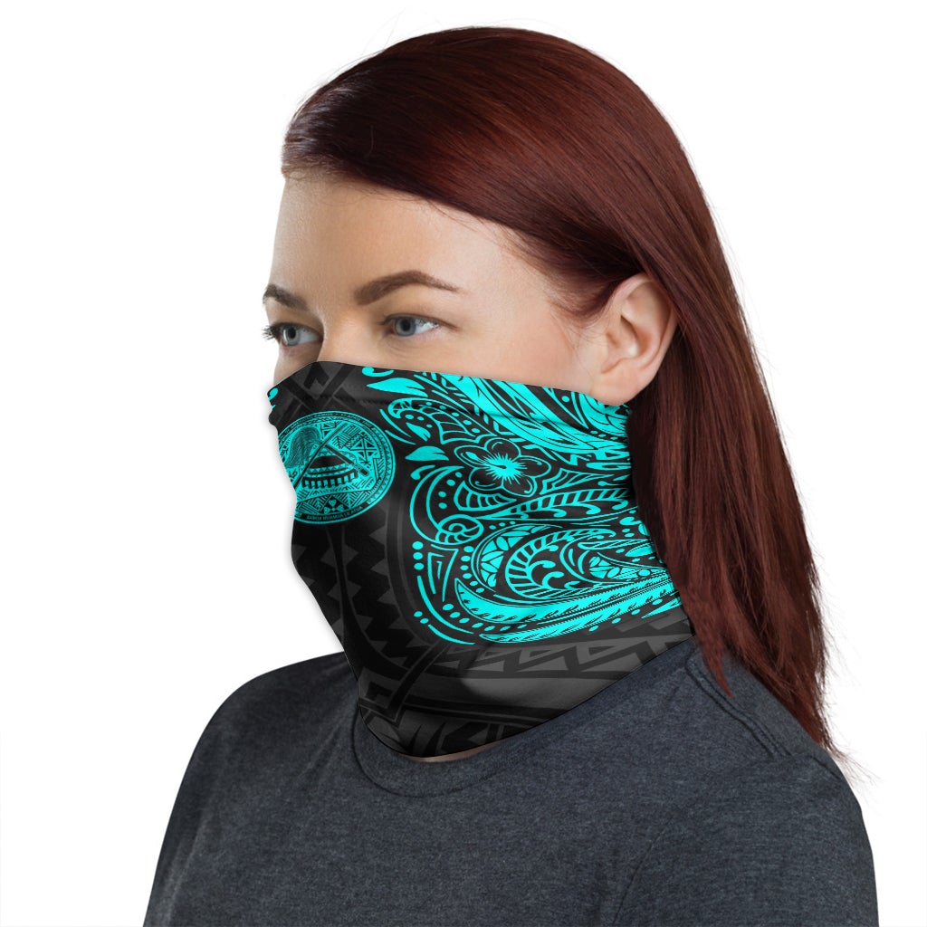 American Samoa Neck Gaiter - Floral Tattoo Neon Blue