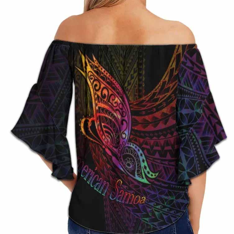American Samoa Off Shoulder Wrap Waist Top - Butterfly Polynesian Style