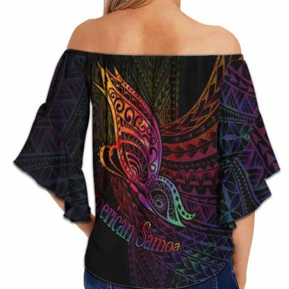 American Samoa Off Shoulder Wrap Waist Top - Butterfly Polynesian Style