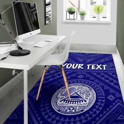 American Samoa Personalised Area Rug - Seal In Polynesian Tattoo Style (Blue) -BN25