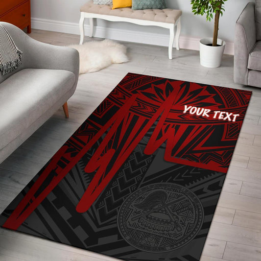 American Samoa Personalised Area Rug - Seal With Polynesian Pattern Heartbeat Style (Red)