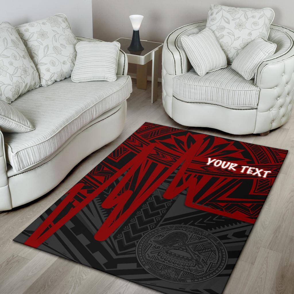 American Samoa Personalised Area Rug - Seal With Polynesian Pattern Heartbeat Style (Red)