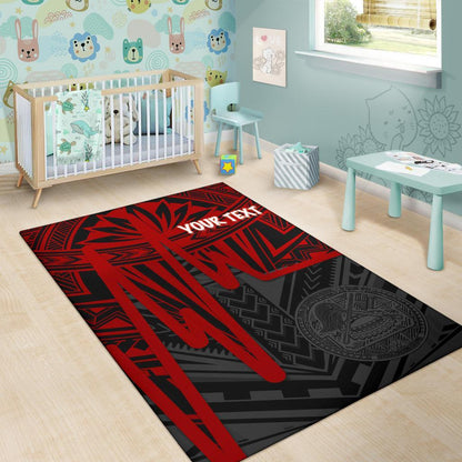 American Samoa Personalised Area Rug - Seal With Polynesian Pattern Heartbeat Style (Red)