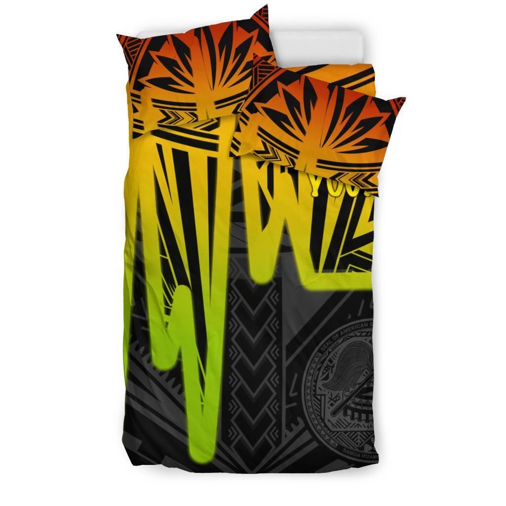 American Samoa Personalised Bedding Set - Seal With Polynesian Pattern Heartbeat Style (Reggea)