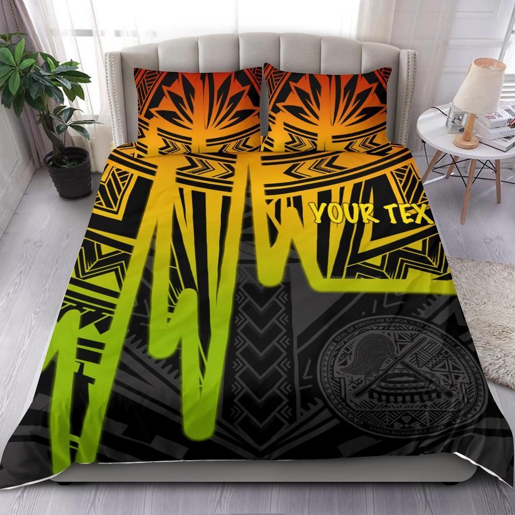 American Samoa Personalised Bedding Set - Seal With Polynesian Pattern Heartbeat Style (Reggea)