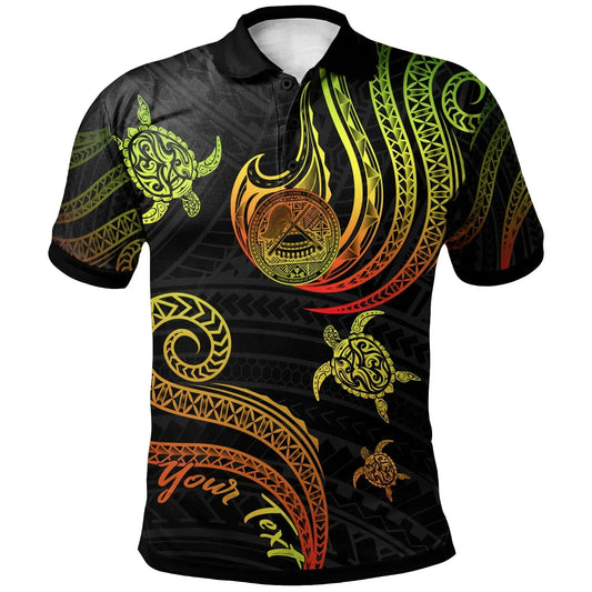 American Samoa Personalised Custom Polo Shirt - Polynesian Turtle With Pattern Reggae
