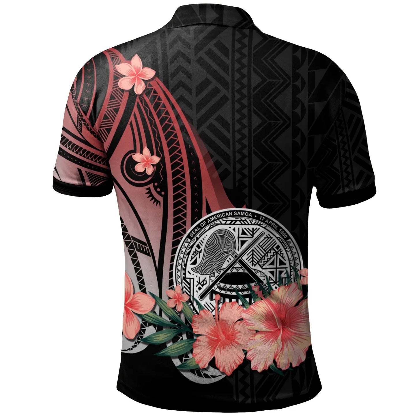 American Samoa Personalised Custom Polo Shirt - Red Polynesian Hibiscus Pattern Style
