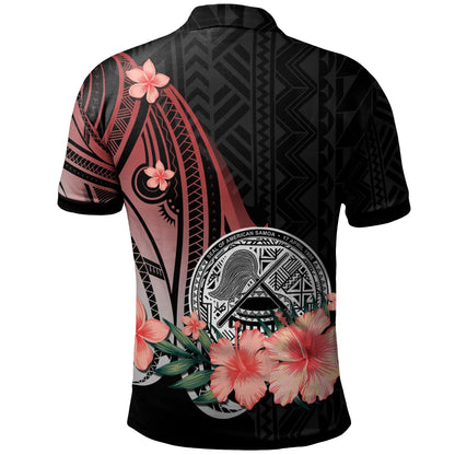 American Samoa Personalised Custom Polo Shirt - Red Polynesian Hibiscus Pattern Style