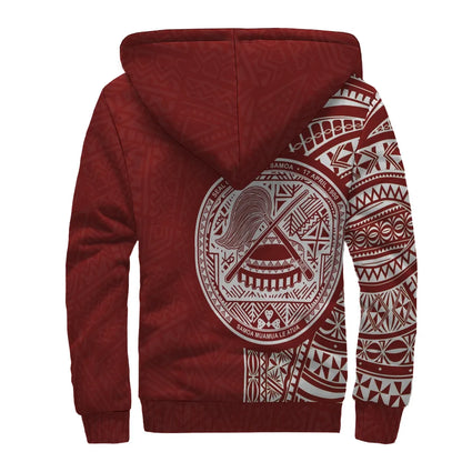 American Samoa Personalised Custom Polynesian Sherpa Hoodie - Line Red
