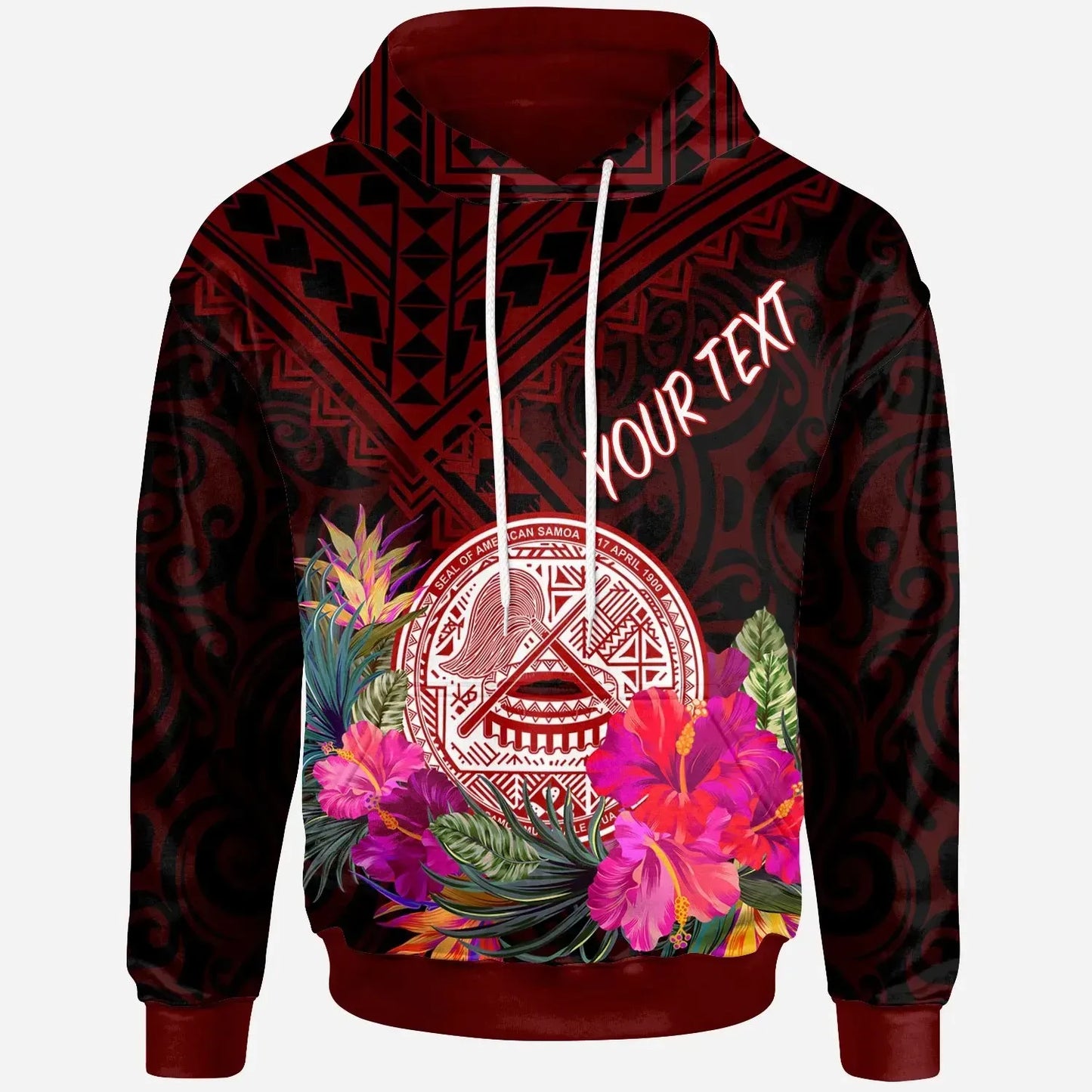 American Samoa Personalised Hoodie - Coat Of Arm With Polynesian Patterns