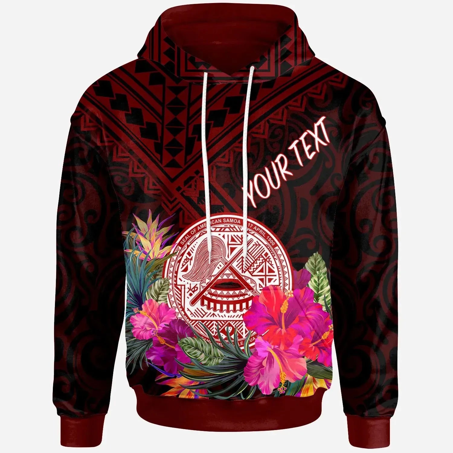 American Samoa Personalised Hoodie - Coat Of Arm With Polynesian Patterns