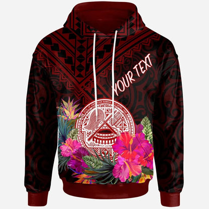 American Samoa Personalised Hoodie - Coat Of Arm With Polynesian Patterns