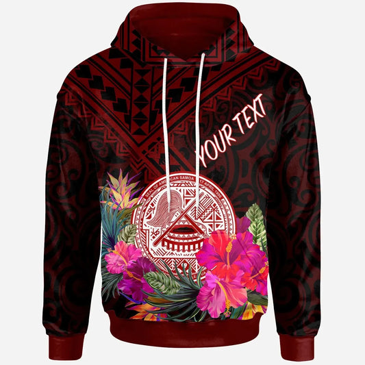 American Samoa Personalised Hoodie - Coat Of Arm With Polynesian Patterns