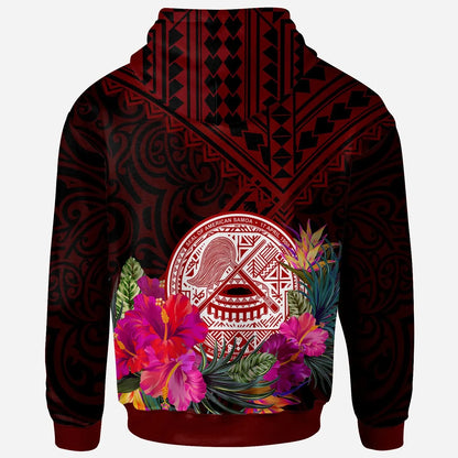 American Samoa Personalised Hoodie - Coat Of Arm With Polynesian Patterns