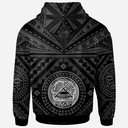 American Samoa Personalised Hoodie - Seal In Polynesian Tattoo Style ( Black)