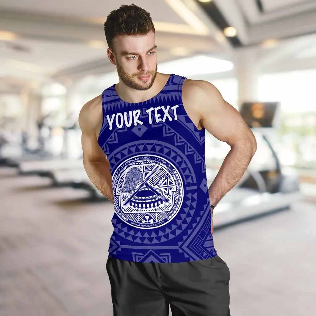 American Samoa Personalised Men Tank Top - Seal In Polynesian Tattoo Style ( Blue)