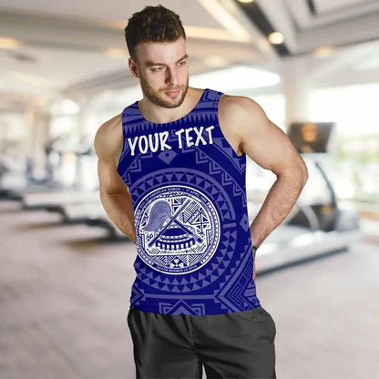 American Samoa Personalised Men Tank Top - Seal In Polynesian Tattoo Style ( Blue)