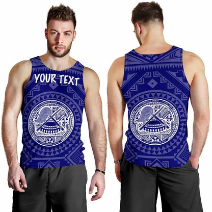 American Samoa Personalised Men Tank Top - Seal In Polynesian Tattoo Style ( Blue)