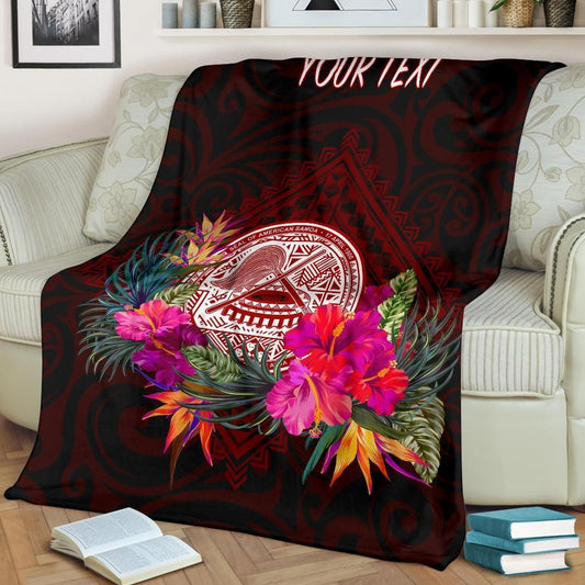 American Samoa Personalised Premium Blanket - Coat Of Arm With Polynesian Patterns