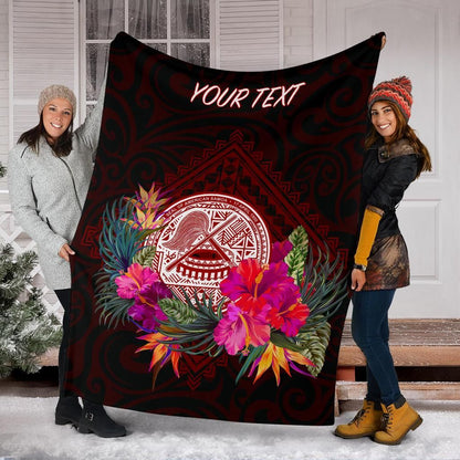 American Samoa Personalised Premium Blanket - Coat Of Arm With Polynesian Patterns