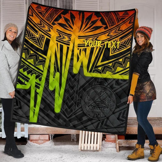 American Samoa Personalised Premium Quilt - Seal With Polynesian Pattern Heartbeat Style (Reggae)