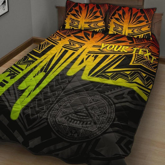 American Samoa Personalised Quilt Bed Sets - Seal With Polynesian Pattern Heartbeat Style (Reggae)