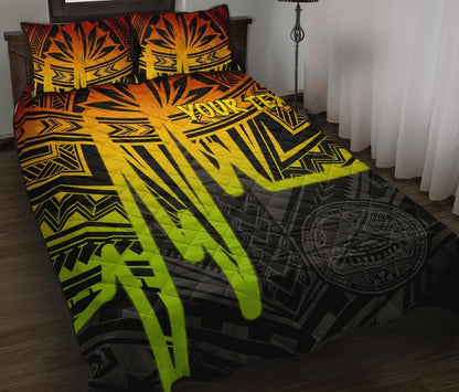 American Samoa Personalised Quilt Bed Sets - Seal With Polynesian Pattern Heartbeat Style (Reggae)