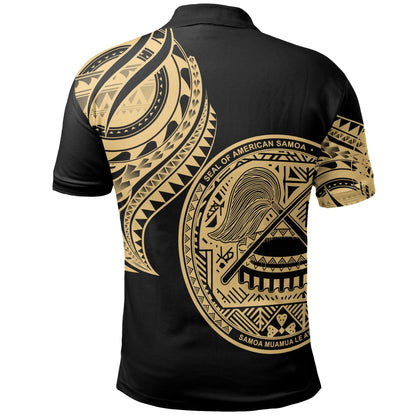 American Samoa Polo Shirt - American Samoa Tatau Gold Patterns With Coat Of Arms