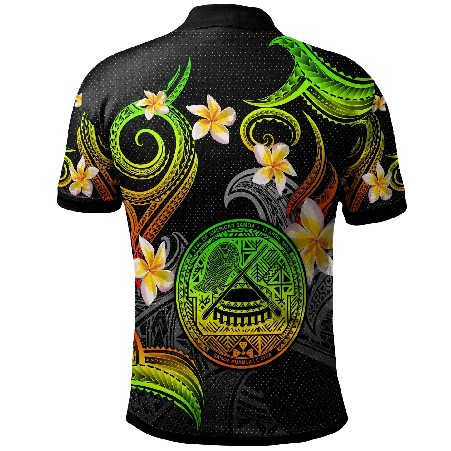 American Samoa Polo Shirt - Custom Personalised Polynesian Waves with Plumeria Flowers (Reggae)