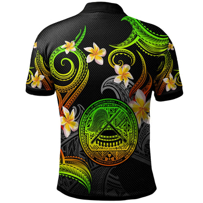 American Samoa Polo Shirt - Custom Personalised Polynesian Waves with Plumeria Flowers (Reggae)