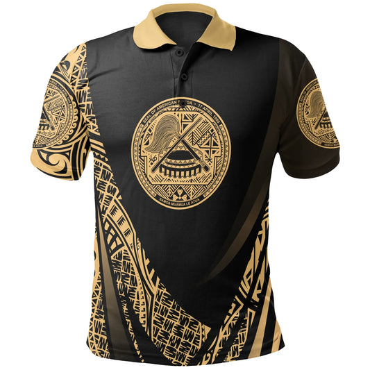 American Samoa Polo Shirt - Gold Polynesian Patterns Sport Style