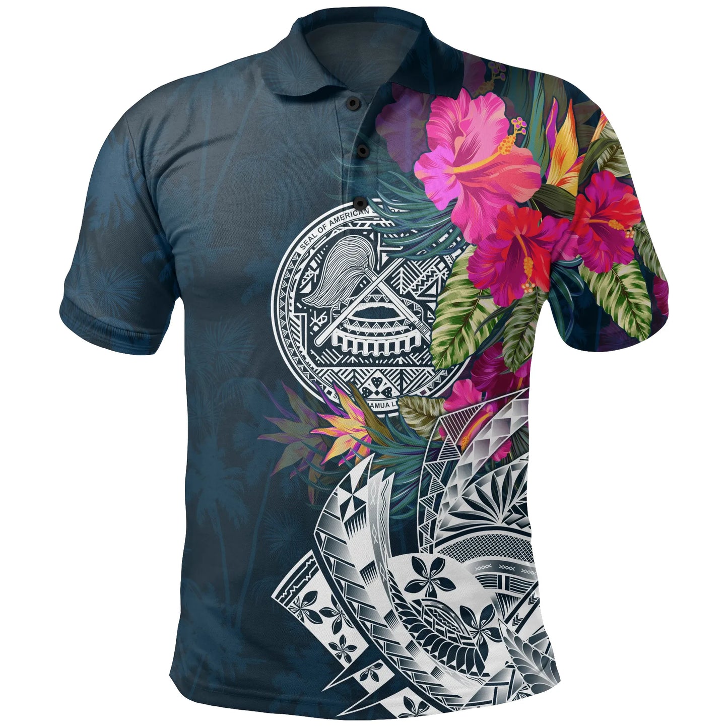 American Samoa Polo Shirt - Polynesian Hibiscus with Summer Vibes (No Text)