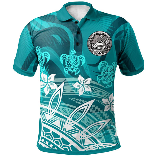 American Samoa Polo Shirt - Turtle Around Flower