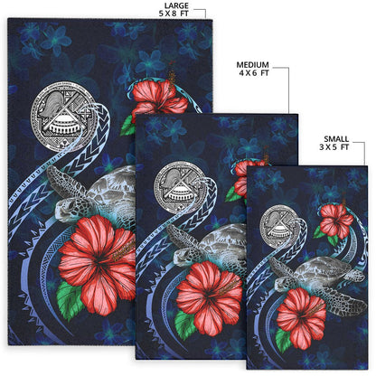 American Samoa Polynesian Area Rug - Blue Turtle Hibiscus