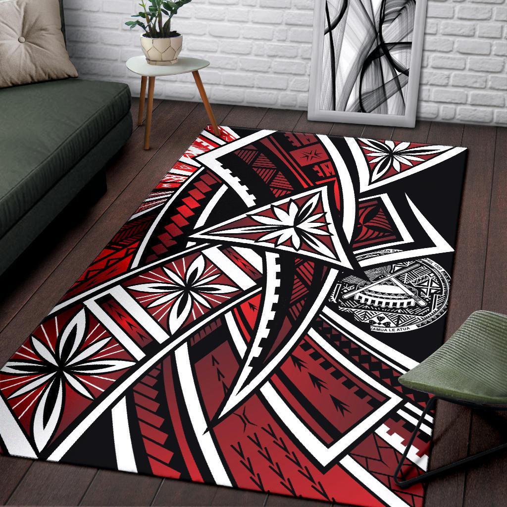 American Samoa Polynesian Area Rug - Tribal Flower Special Pattern Red Color