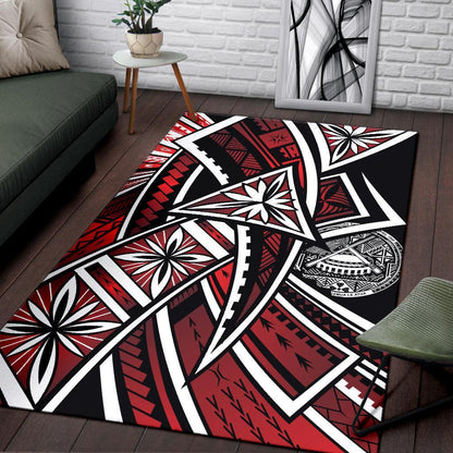 American Samoa Polynesian Area Rug - Tribal Flower Special Pattern Red Color