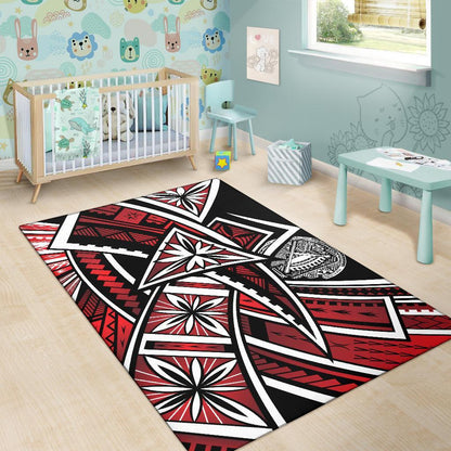 American Samoa Polynesian Area Rug - Tribal Flower Special Pattern Red Color