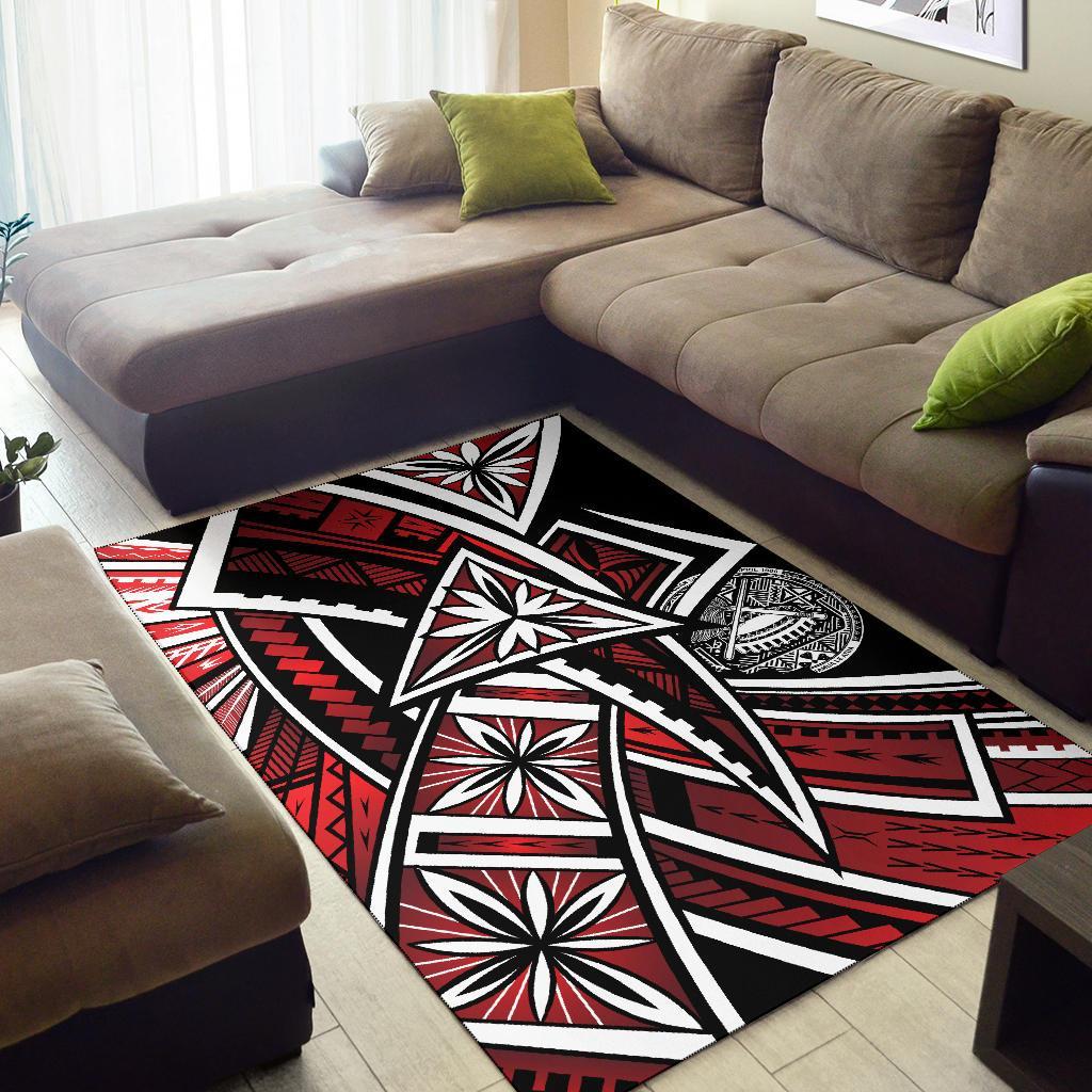 American Samoa Polynesian Area Rug - Tribal Flower Special Pattern Red Color