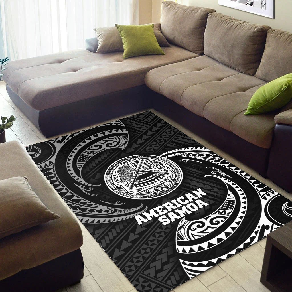 American Samoa Polynesian Area Rug - White Tribal Wave