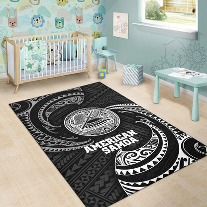 American Samoa Polynesian Area Rug - White Tribal Wave