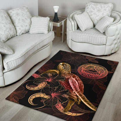 American Samoa Polynesian Area Rugs - Turtle With Blooming Hibiscus Gold- BN22